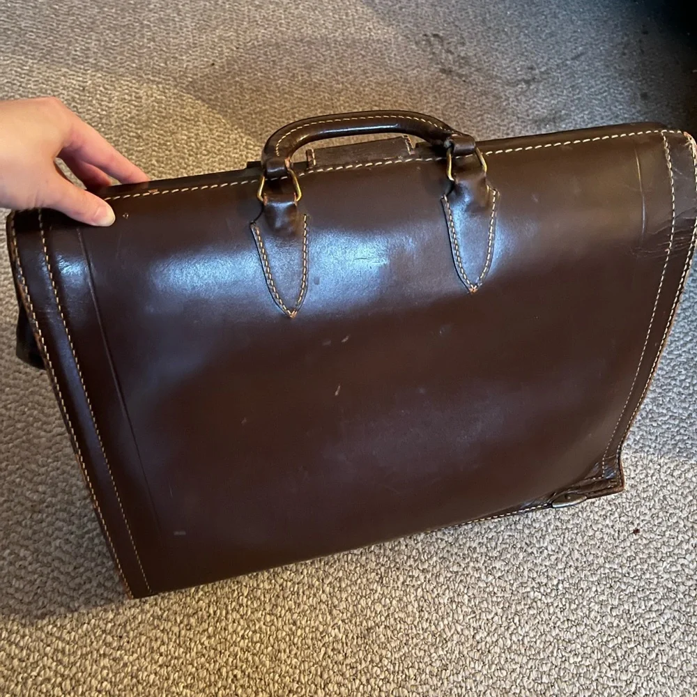 Brown Leather Briefcase with Top Handle